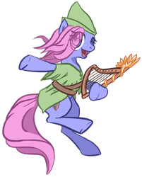 Size: 1326x1647 | Tagged: safe, artist:finnfox66, derpibooru exclusive, oc, oc only, earth pony, blue coat, clothes, eye clipping through hair, harp, musical instrument, pink mane, simple background, transparent background