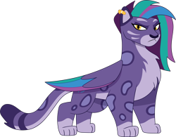 Size: 2080x1624 | Tagged: safe, artist:prixy05, allura, aq bars, big cat, leopard, snow leopard, g5, my little pony: tell your tale, :<, ear piercing, earring, female, folded wings, frown, helix piercing, jewelry, looking at you, piercing, simple background, solo, transparent background, vector, winged big cat, wings