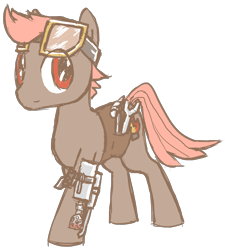 Size: 1791x1986 | Tagged: safe, artist:finnfox66, derpibooru exclusive, oc, oc only, oc:farrierday, earth pony, brown coat, flamethrower, full body, simple background, tools, transparent background, weapon