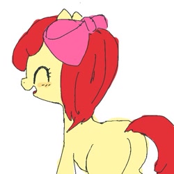 Size: 600x600 | Tagged: safe, artist:um89s, apple bloom, earth pony, pony, g4, bloom butt, blushing, butt, eyes closed, female, filly, foal, simple background, solo, white background