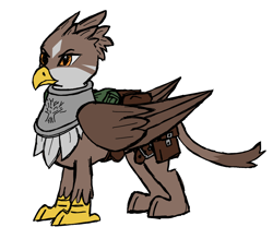 Size: 1592x1392 | Tagged: safe, artist:finnfox66, derpibooru exclusive, oc, oc only, griffon, armor, bag, body shot, saddle bag, simple background, solo, white background