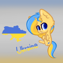 Size: 3090x3116 | Tagged: safe, artist:northglow, oc, oc only, oc:ukraine, unicorn, base used, chibi, cutie mark, gradient background, horn, looking at you, looking back, looking back at you, nation ponies, reference sheet, solo, ukraine