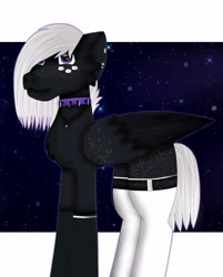 Size: 2010x2499 | Tagged: safe, artist:firedash draws, oc, oc:onyxstar (fl), pegasus, pony, choker, clothes, garter belt, socks, solo, spiked choker, thigh highs