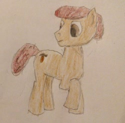 Size: 456x449 | Tagged: safe, artist:modus_ponens, derpibooru exclusive, oc, oc only, oc:woody, brown coat, brown eyes, brown mane, full body, looking sideways, raised hoof, simple background, traditional art, white background