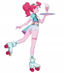 Size: 1819x2048 | Tagged: safe, alternate version, artist:hyung7754, pinkie pie, human, equestria girls, g4, ass, breasts, butt, female, roller skates, server pinkie pie, simple background, skates, solo, waitress, white background, x-ray