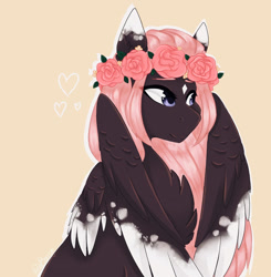 Size: 1280x1307 | Tagged: safe, artist:pixelberrry, oc, pegasus, colored wings, female, floral head wreath, flower, mare, solo, two toned wings, wings