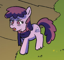 Size: 210x197 | Tagged: safe, idw, official comic, peak elevation, earth pony, pony, friends forever #33, g4, my little pony: friends forever, spoiler:comic, background pony, clothes, female, mare, not berry punch, not berryshine, not cheerilee, scarf, solo, tired