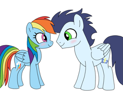 Size: 949x720 | Tagged: safe, artist:dasher666, rainbow dash, soarin', pegasus, pony, g4, female, male, mare, ship:soarindash, shipping, simple background, stallion, straight, white background