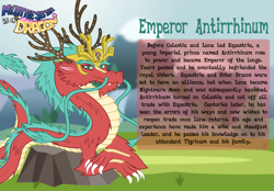 Size: 3014x2102 | Tagged: safe, artist:aleximusprime, oc, oc only, oc:antirrhinum the dragon, oc:emperor antirrhinum, dragon, eastern dragon, fanfic:my little sister is a dragon, antlers, beard, biography, crest, crown, emperor, facial hair, jewelry, regal, regalia, story included, whiskers