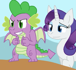 Size: 777x717 | Tagged: safe, artist:cmara, rarity, spike, dragon, pony, unicorn, g4, female, horn, male, solo, winged spike, wings