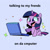 Size: 900x900 | Tagged: safe, artist:talimingi, twilight sparkle, alicorn, pony, g4, blue background, blushing, computer, cute, female, folded wings, happy, intentional spelling error, laptop computer, mare, meme, open mouth, open smile, ponified animal photo, ponified meme, simple background, sitting, smiling, smol, solo, sparkles, stubby legs, text, twiabetes, twilight sparkle (alicorn), wings