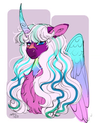 Size: 1280x1578 | Tagged: safe, artist:malinraf1615, opaline arcana, alicorn, pony, g5, alternate design, bust, facial scar, female, horn, looking at you, mare, portrait, scar, signature, solo, wings