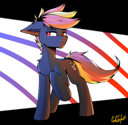 Size: 1058x1038 | Tagged: safe, artist:cmdrtempest, oc, oc only, oc:deafjaeger, earth pony, pony, commission, cyber, cyber eyes, cyberpunk, male, simple background, solo, stallion