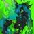 Size: 2037x2048 | Tagged: safe, artist:infinithiez, queen chrysalis, changeling, changeling queen, pony, g4, big eyes, big horn, black coat, blush sticker, blushing, carapace, changeling horn, cheek fluff, colored eartips, colored horn, colored mouth, crown, ear piercing, earring, fangs, female, fire, gills, green eyes, green sclera, holes in wings, horn, insect wings, jewelry, long mane, long tail, mare, patterned background, piercing, regalia, sharp teeth, signature, smiling, solo, spread wings, tail, teal mane, teal tail, teeth, thick eyelashes, tiara, torn ear, torn wings, wingding eyes, wings