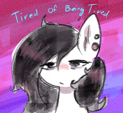 Size: 2014x1834 | Tagged: safe, artist:ccruelangel, oc, oc:livana, pony, black mane, female, piercing, solo, tired, vent art, white body