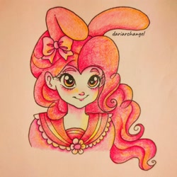 Size: 2048x2048 | Tagged: safe, artist:dariarchangel, pinkie pie, human, g4, bunny ears, bust, crossover, female, humanized, my melody, sanrio, solo, traditional art