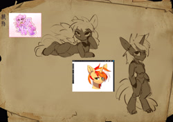 Size: 4749x3358 | Tagged: safe, artist:zwmushak, oc, pegasus, pony, unicorn, semi-anthro, horn, sketch