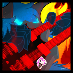 Size: 1500x1500 | Tagged: safe, alternate version, artist:sherathoz, oc, oc only, hippogriff, commission, cover art, fanfic art, female, guitar, musical instrument, solo