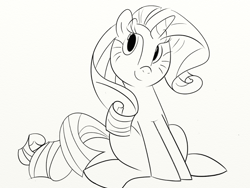 Size: 1024x768 | Tagged: safe, artist:scribblehearts, rarity, pony, unicorn, g4, black and white, grayscale, horn, monochrome, sitting, sketch, smiling, solo