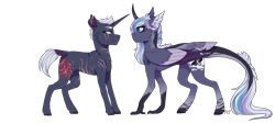 Size: 4341x1943 | Tagged: safe, artist:wallvie, oc, oc:moonlight melody (wallvie), alicorn, hybrid, pony, concave belly, duality, duo, height difference, leonine tail, long tail, physique difference, scar, simple background, slender, tail, thin, transparent background