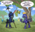 Size: 2967x2737 | Tagged: safe, artist:helmie-art, oc, oc only, oc:blaze (shadowbolt), oc:captain black lotus, oc:guttatus, bat pony, changedling, changeling, pegasus, pony, armor, armored pony, bat pony oc, bondage, bound and gagged, changeling armor, changeling oc, cloud, dialogue, gag, halberd, hiding in bushes, hoof hold, male, molotov cocktail, open mouth, outdoors, pegasus oc, raised hoof, spear, speech bubble, suspended, suspension bondage, text, this will end in death, this will end in fire, this will end in tears, this will end in tears and/or death, tree, weapon, wing hold, wings