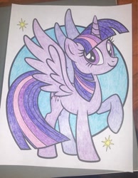 Size: 750x967 | Tagged: safe, artist:lullapiies, twilight sparkle, alicorn, pony, g4, solo, spread wings, traditional art, twilight sparkle (alicorn), wings