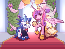 Size: 2048x1536 | Tagged: safe, artist:candy meow, princess cadance, shining armor, alicorn, pony, unicorn, g4, canterlot castle, clothes, cute, cutedance, dress, duo, female, horn, jewelry, male, mare, marriage, meme, messy mane, ring, stallion, the bride and the ugly ass groom, toy interpretation, wedding, wedding dress, wedding ring