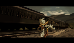 Size: 2725x1588 | Tagged: safe, artist:brainr0tter, applejack, earth pony, pony, g4, lasso, rope, solo, train