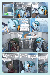 Size: 2079x3142 | Tagged: safe, artist:captainhoers, oc, oc only, oc:concorde, oc:sequoia (captainhoers), deer, pegasus, pony, comic:stardust:the sky belongs to no one, chair, clothes, cloven hooves, cockpit, comic, deer oc, dialogue, doe, duo, female, floppy ears, high res, non-pony oc, nonbinary, offspring, open mouth, open smile, parent:soarin', parent:spitfire, parents:soarinfire, plaid skirt, screen, seatbelt, sitting, skirt, smiling, speech bubble
