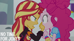 Size: 1920x1080 | Tagged: safe, edit, edited screencap, editor:quoterific, screencap, pinkie pie, sunset shimmer, equestria girls, equestria girls specials, g4, my little pony equestria girls: better together, my little pony equestria girls: sunset's backstage pass, duo