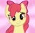 Size: 1461x1387 | Tagged: safe, artist:wolfbreezerose, apple bloom, earth pony, pony, g4, abstract background, alternate hairstyle, female, filly, foal, looking at you, smiling, smiling at you, solo, sparkles