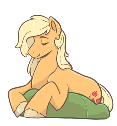 Size: 1135x1226 | Tagged: source needed, safe, artist:smirk, applejack, earth pony, pony, g4, eyes closed, freckles, missing accessory, relaxing, resting, simple background, smiling, solo, transparent background