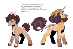 Size: 1312x894 | Tagged: safe, artist:pcktknife, earth pony, pony, unicorn, cloven hooves, horn, male, monkey d. luffy, one piece, ponified, simple background, stallion, tail, usopp, white background