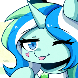 Size: 677x677 | Tagged: safe, oc, oc only, oc:mistuha, unicorn, eye clipping through hair, eyebrows, eyebrows visible through hair, female, heart, horn, mare, solo, tongue out