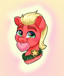 Size: 2300x2724 | Tagged: safe, artist:avui, sprout cloverleaf, earth pony, pony, g5, badge, bust, cute, heart, looking at you, male, mouth hold, smiling, sproutbetes, stallion