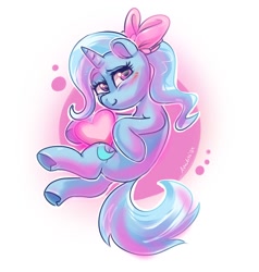 Size: 1098x1152 | Tagged: safe, artist:avui, trixie, pony, unicorn, g4, blushing, bow, cute, diatrixes, female, hair bow, heart, horn, looking at you, mare, simple background, solo, underhoof