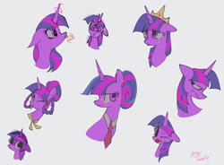 Size: 2048x1504 | Tagged: safe, artist:petaltwinkle, twilight sparkle, pony, unicorn, g4, :p, alternate hairstyle, bags under eyes, big eyes, bust, colored sclera, crown, crying, death stare, ear piercing, earring, eye clipping through hair, eyelashes, female, filly, filly twilight sparkle, floating head, floppy ears, food, frown, glasses, glowing, glowing horn, gray sclera, group, hair bun, horn, jewelry, lemon, licking, long horn, looking back, magic, mare, messy mane, multicolored mane, necktie, older, older twilight, one eye closed, open mouth, piercing, pouting, pouty lips, profile, purple coat, purple eyes, regalia, ribbon, signature, simple background, smiling, teardrop, telekinesis, tiara, tongue out, too many ponies, twilight snapple, unicorn horn, unicorn twilight, wavy mouth, white background, wingding eyes, wink, younger