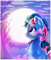 Size: 1908x2214 | Tagged: safe, artist:avui, fizzy, unicorn, g1, horn, moon, solo