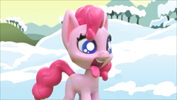Size: 1920x1080 | Tagged: safe, screencap, pinkie pie, earth pony, pony, g4, g4.5, ice and slice, my little pony: stop motion short, cute, funny, smiling, snow, solo, tongue out