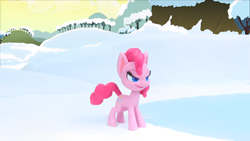 Size: 1920x1080 | Tagged: safe, edit, edited screencap, screencap, pinkie pie, earth pony, pony, g4.5, ice and slice, my little pony: stop motion short, cute, determined, smiling, snow, solo
