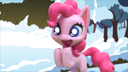 Size: 1920x1080 | Tagged: safe, screencap, pinkie pie, earth pony, pony, g4, g4.5, ice and slice, my little pony: stop motion short, cute, smiling, snow, solo