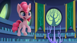 Size: 1920x1080 | Tagged: safe, screencap, pinkie pie, earth pony, pony, g4, g4.5, my little pony: stop motion short, potion party, cute, library, smiling, solo, twilight's castle, twilight's castle library