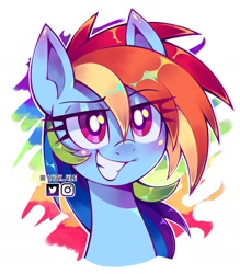 Size: 1530x1748 | Tagged: safe, artist:l4zy_4le, rainbow dash, pegasus, pony, g4, blushing, bust, eye clipping through hair, eye lashes, eyebrows, eyebrows visible through hair, female, grin, lidded eyes, mare, simple background, smiling, solo, white background