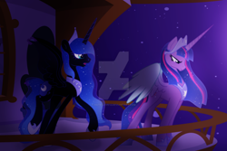 Size: 1280x854 | Tagged: safe, artist:hate-love12, nightmare moon, twilight sparkle, alicorn, pony, g4, deviantart watermark, obtrusive watermark, older, older twilight, older twilight sparkle (alicorn), princess twilight 2.0, twilight sparkle (alicorn), watermark