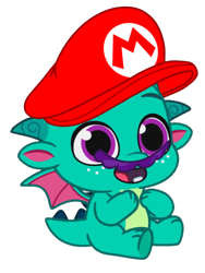 Size: 768x1024 | Tagged: safe, artist:bluemario11, edit, edited screencap, screencap, sparky sparkeroni, dragon, g5, background removed, episode needed, facial hair, hat, male, mario, mario hat, moustache, not a vector, simple background, solo, super mario bros., transparent background