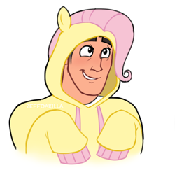 Size: 818x794 | Tagged: safe, artist:zeffdakilla, part of a set, fluttershy, human, g4, bust, clothes, fluttershy hoodie, hoodie, looking up, medic, medic (tf2), pony hoodie, raised arm, simple background, smiling, solo, team fortress 2, white background