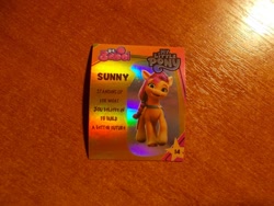 Size: 1024x768 | Tagged: safe, sunny starscout, earth pony, g5, my little pony: a new generation, official, description, indonesian, info, irl, logo, looking at you, merchandise, photo, profile, shiny, smiling, smiling at you, standing, stars, sticker
