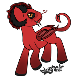 Size: 1500x1500 | Tagged: safe, artist:bloodysticktape, oc, oc only, oc:chillone, demon, demon pony, devil tail, fangs, horns, ram horns, simple background, solo, tail, transparent background