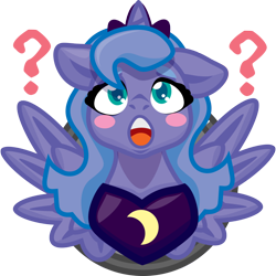 Size: 750x750 | Tagged: safe, artist:devorierdeos, princess luna, alicorn, g4, female, filly, inspiration, jewelry, question mark, regalia, s1 luna, simple background, solo, spread wings, transparent background, wings, younger