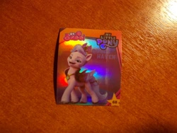 Size: 1024x768 | Tagged: safe, queen haven, pegasus, g5, my little pony: a new generation, official, 3d, indonesian, logo, looking at you, merchandise, photo, shiny, smiling, smiling at you, stars, sticker, walking